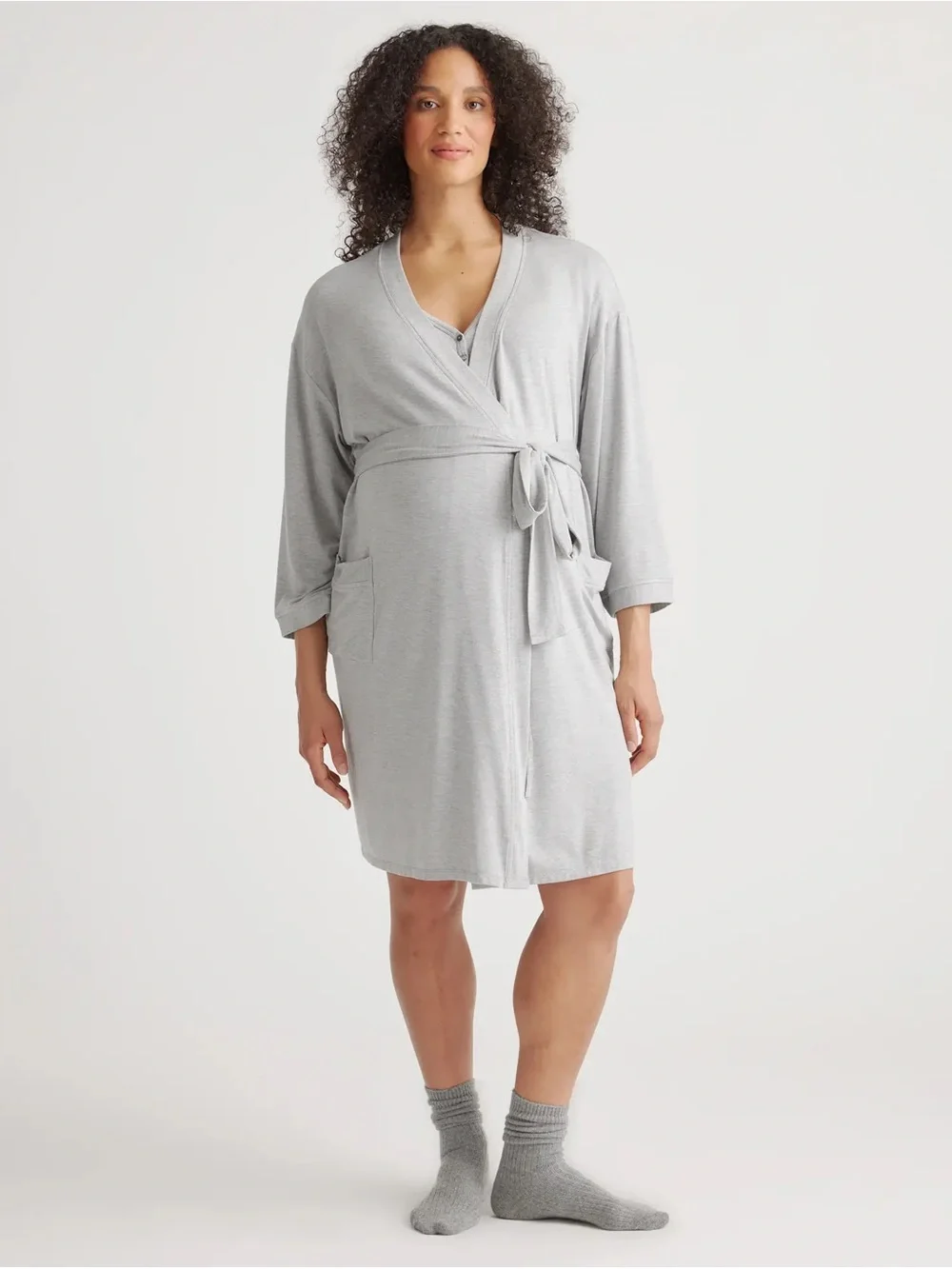 Quince Hospital Set - Robe and Nightgown - Maternity and Postpartum- Gray